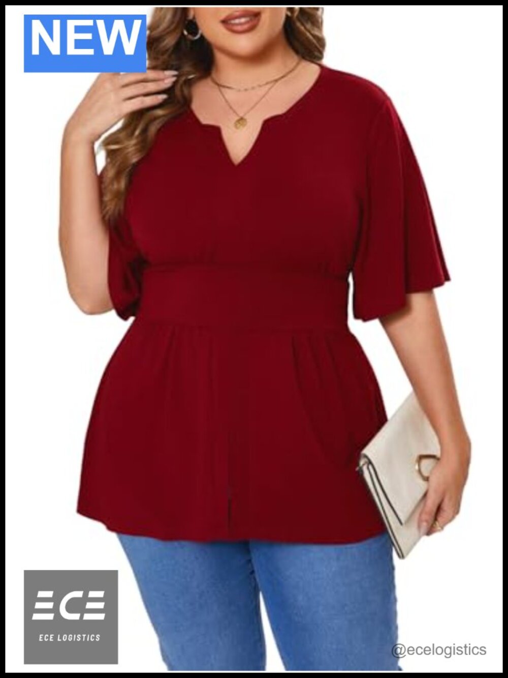 Plus Size Ruffle Short Sleeve V Neck Tunic Blouse Casual Work Top